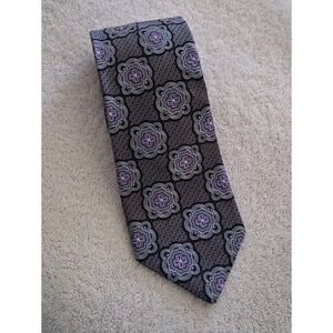 HART SCHAFFNER MARX Silk Tie Geo Floral Medallion Black Gray Purple Luxury USA